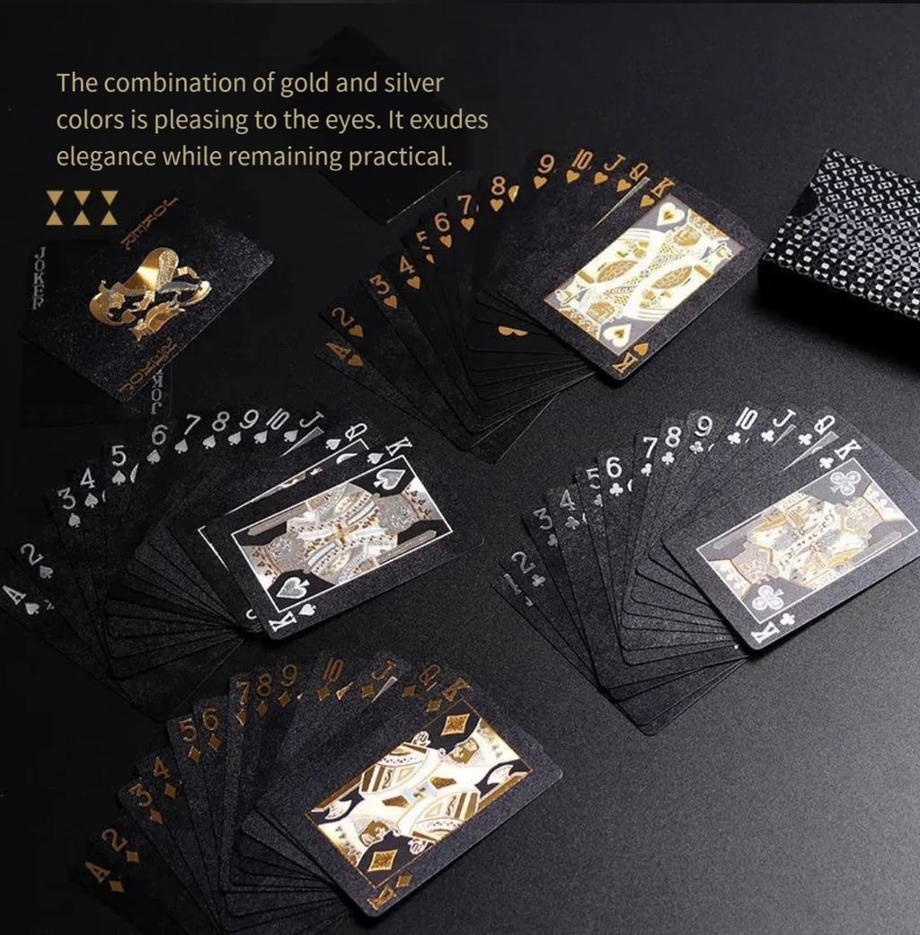 Brandneues 54-teiliges schwarz-goldenes Plastik-Spielkarten-Foliensatz Poker Magic Tool Party Tabletop Spiel
