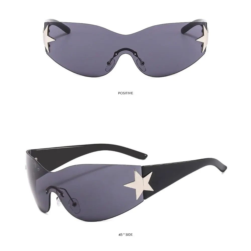 Neue Y2K Randlose Punk-Sonnenbrille Goggle Damen Herren Luxusmarke Wrap Around Sonnenbrille Fünf Sterne Eyewear Sport One Piece Shades