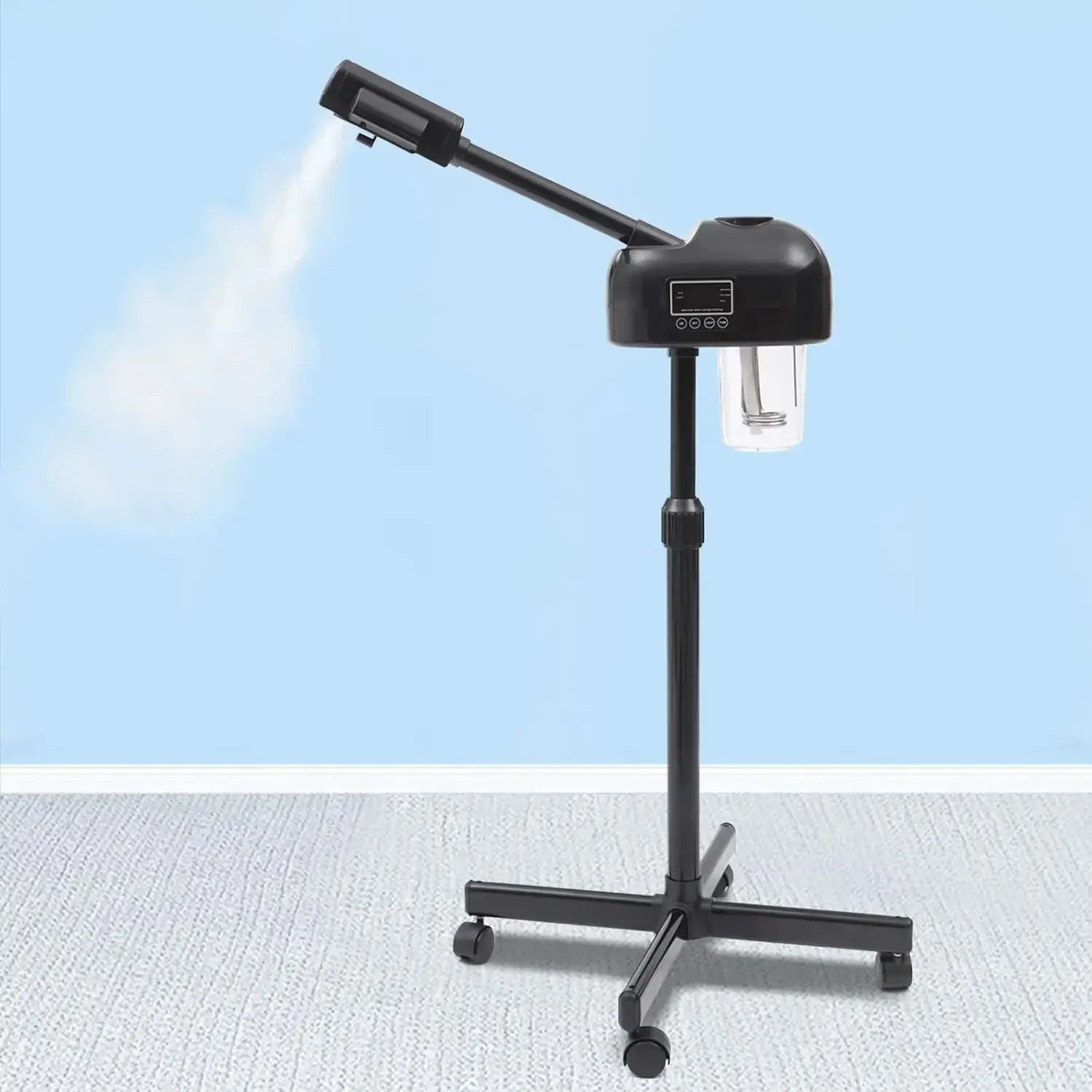 Tragbarer ästhetischer, höhenverstellbarer Gesichtsbedampfer mit LCD-Bildschirm und Rollen, geeignet für Schönheitssalons und zu Hause