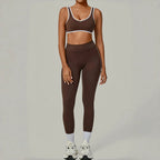 2PCS Damen Yoga-Set Hohe Taille Peach Hip Herausnehmbare Polsterung Sport-BH Hose Fitnessanzug Laufen Workout Gym Leggings Yoga-Set