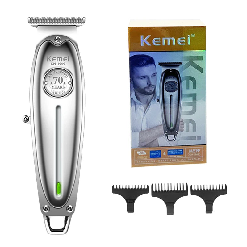 Kemei 1949 Ganzmetall-Haarschneider Professioneller Clipper für Friseure Wiederaufladbarer Elektrischer Herren-Bartrasierer Haarschneidemaschine