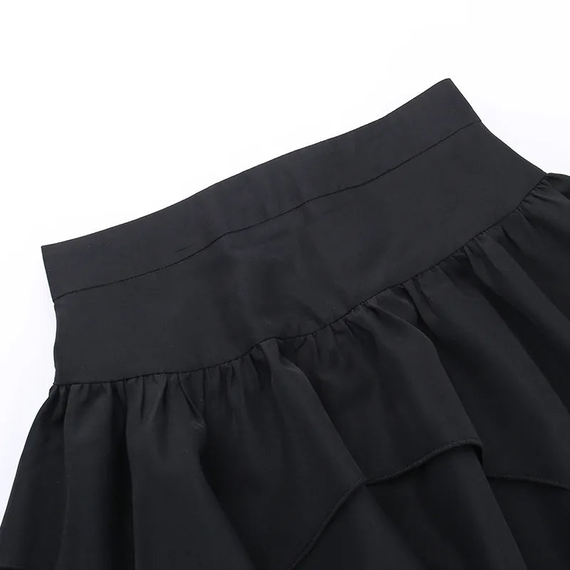 Sommer-Fashion Kurze Röcke Neue sexy Damen Gothic Punk Irreguläre Röcke Einfarbig Tunnelzug zum Binden Geraffte Rüschen Minirock