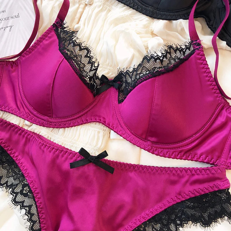 Französisches Dessous-Set mit dünnen Cups, sexy Spitze, Push-up-BH, Mode für Damen, Seidenstoff, Unterwäsche, hochwertige Intimates, BHs und Höschen