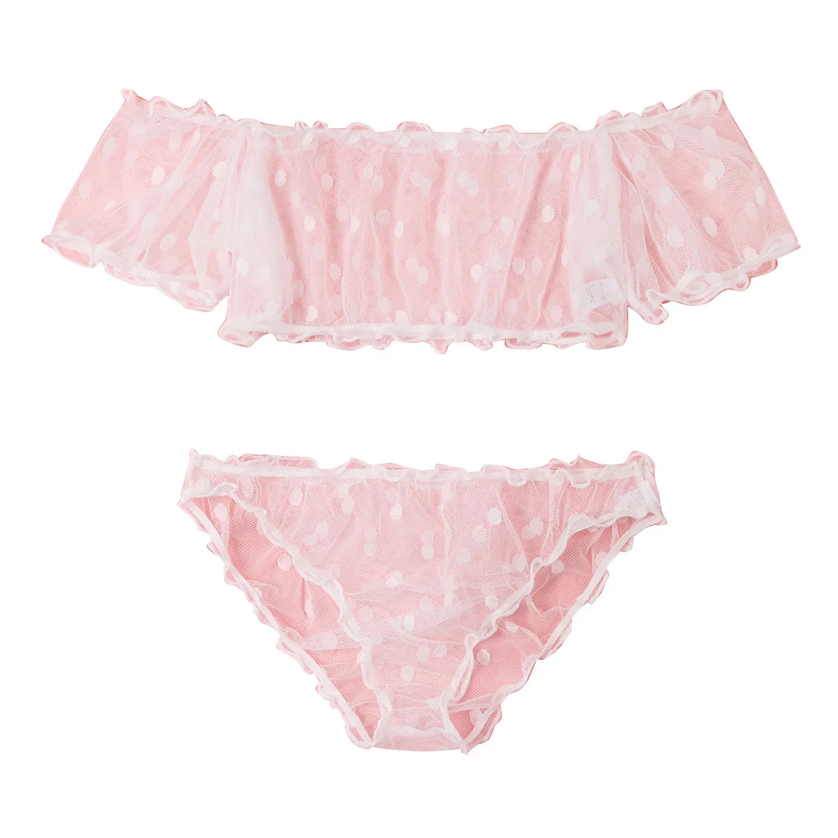 Dessous-Set mit Tupfenmuster, semi-transparentem Design, Bustier-Oberteil und Höschen-Set, Damenbekleidung
