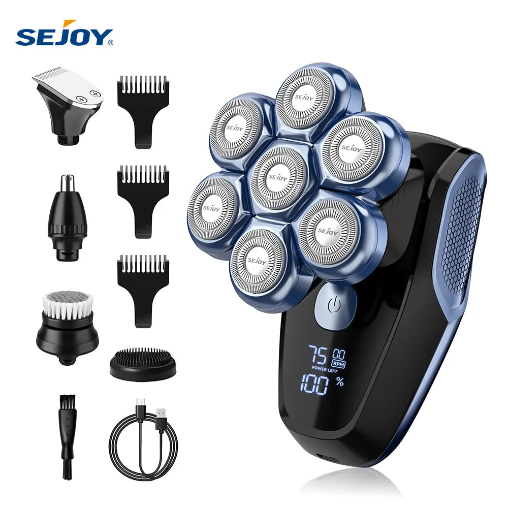 Sejoy 6-in-1 7D Kopfrasierer für Glatzen Elektrorasierer mit Nasenhaartrimmer Wasserdichtes Multifunktionales Herrenpflege-Set Hauptbild