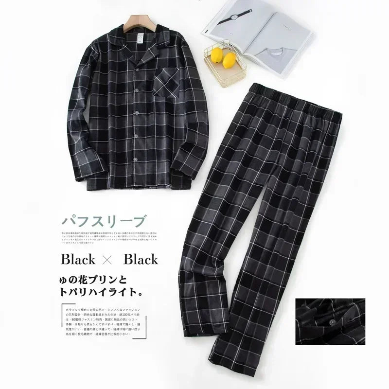 Herren-Hausanzüge Langärmelige Hosenanzüge für Herbst und Winter Pyjamas für Herren Flanell Kariertes Design Pyjamas für Herren