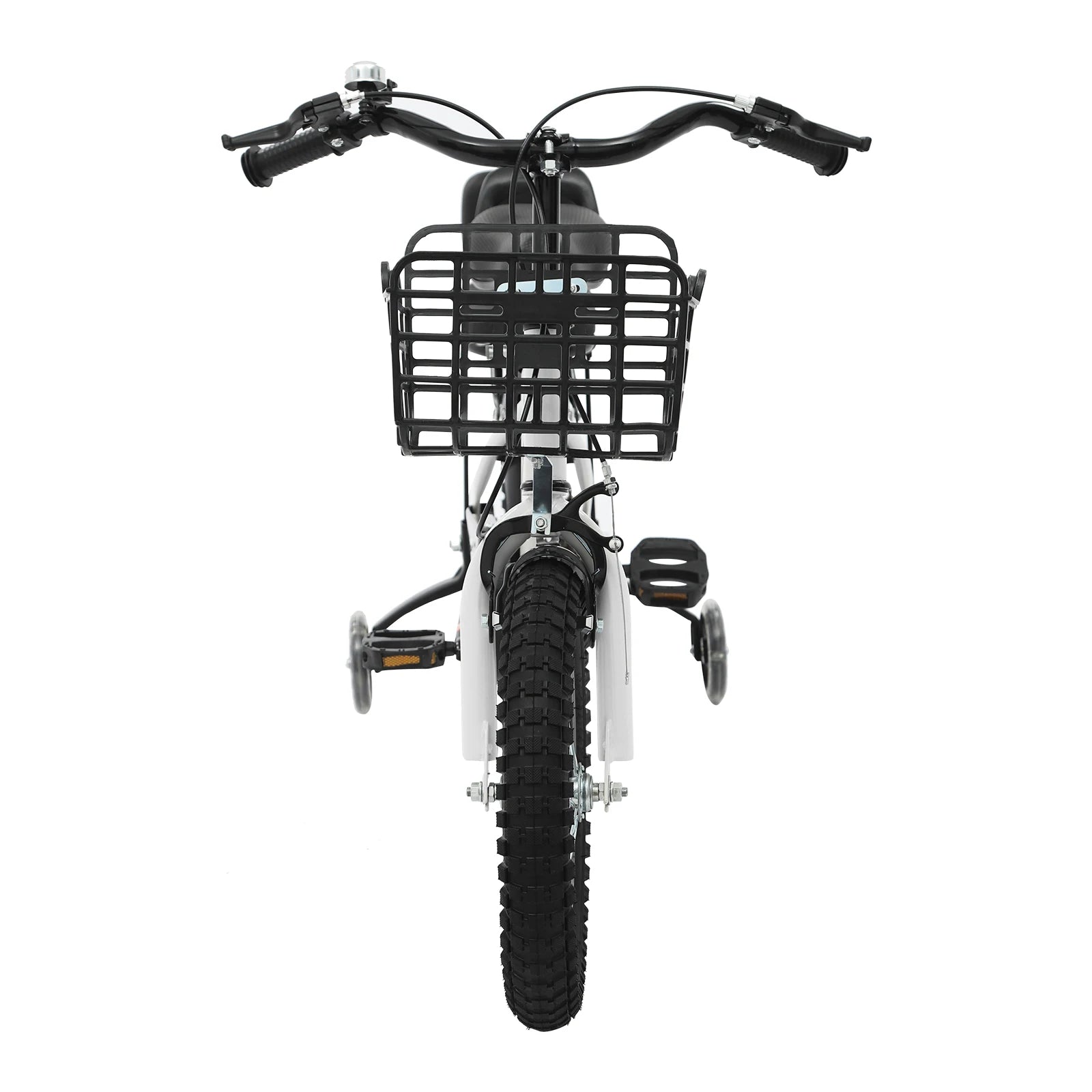 14" Kinderfahrrad Verstellbares Kinderfahrrad Belastbarkeit 60kg mit Stützrädern+Korb+Rückenlehne Rücksitz für 3-7 Jahre (Weiß/Schwarz)