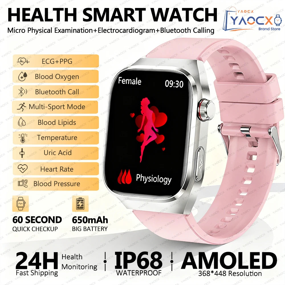 2026 Neue Pflegegrad-Harnsäure-Blutfettwerte Smartwatch Herren EKG+PPG Blutdruck Herzfrequenz Bluetooth Anruf Gesundheits-Smartwatch