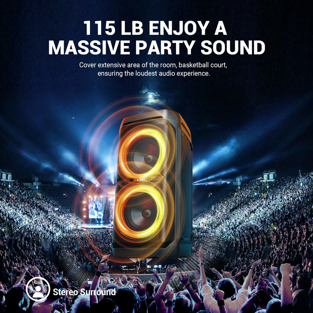 W-KING 100W RMS Bluetooth Lautsprecher, IPX6 Wasserdicht, V5.3 Tragbare Party Boombox Kabellos Tiefer Bass/115dB Lauter Massiver Klang