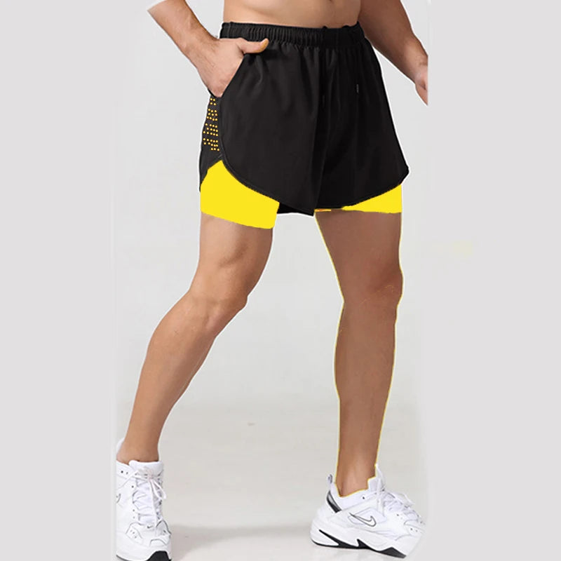 Neue Herren Laufshorts Gym Sportshorts 2 in 1 Schnelltrocknende Workout Trainings Gym Fitness Jogging Short Pants Sommer Herren Shorts