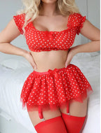 Gepunktetes sexy Tutu Damen Dessous Set Hochwertig, modisch und exquisit, schulterfreies zweiteiliges Set mit Schlitz