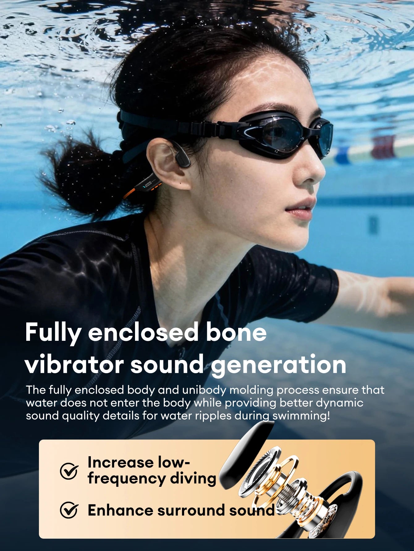 Lenovo S106 True Bone Conduction Headset Bluetooth 6.0 IPX8 Wasserdichte Kopfhörer 32GB MP3 HIFI Ohrhörer mit Mikrofon zum Schwimmen