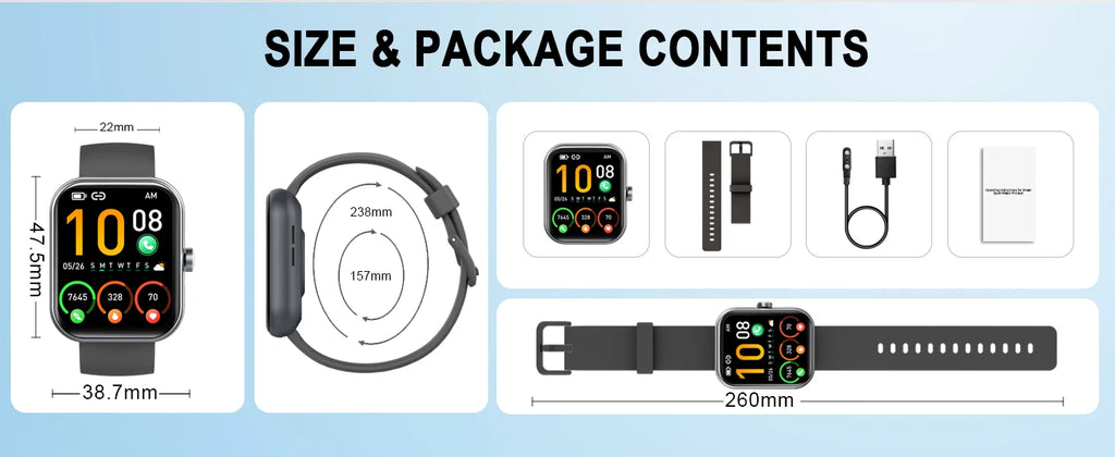 Smartwatch (Anrufe annehmen/tätigen), 1,96" Smartwatch, Fitness-Tracker, Schlafmonitor, Schrittzähler, über 100 Sportmodi, IP68 wasserdicht