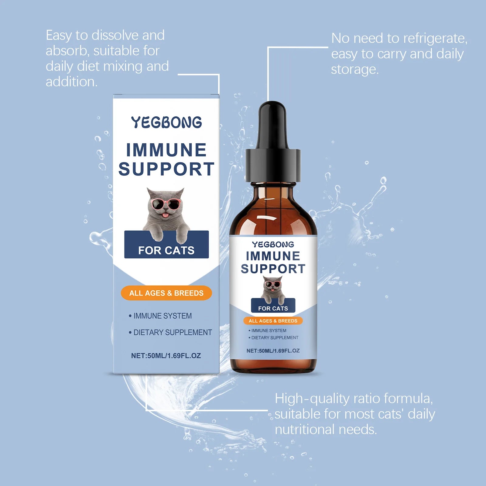 Yegbong 50ml Katzenvitamin-Nahrungsergänzungsmittel Tägliche Pflege zur Unterstützung der Ernährung, Förderung des Wachstums und Unterstützung der Genesung von Katzen, Vitaminpflegetropfen