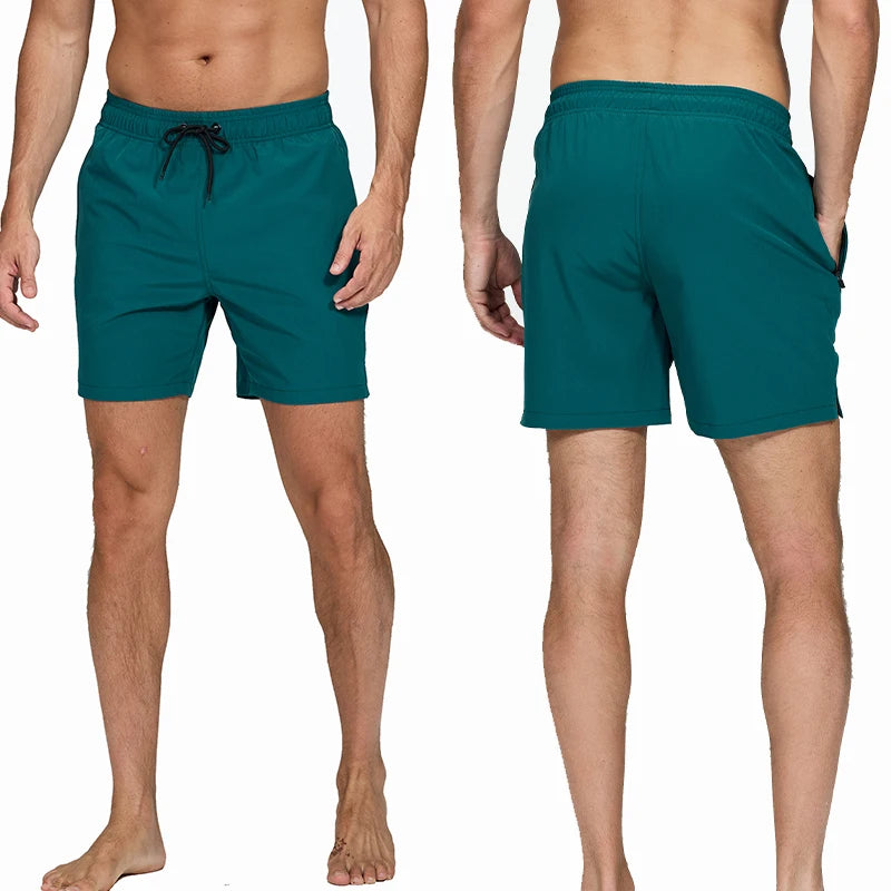 Escatch 2026 Sommer Herren-Badebekleidung Einfarbig Multicolor Polyester-Netzfutter Seitliche Reißverschlusstasche Maillot De Bain Homme Sportshorts