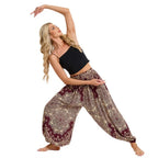Damen Boho Weite Hosen Haremshose Erwachsene Hohe Taille Yoga Loose Laternenhose Atmungsaktive Strandhose Urlaub Bedruckte Jogger
