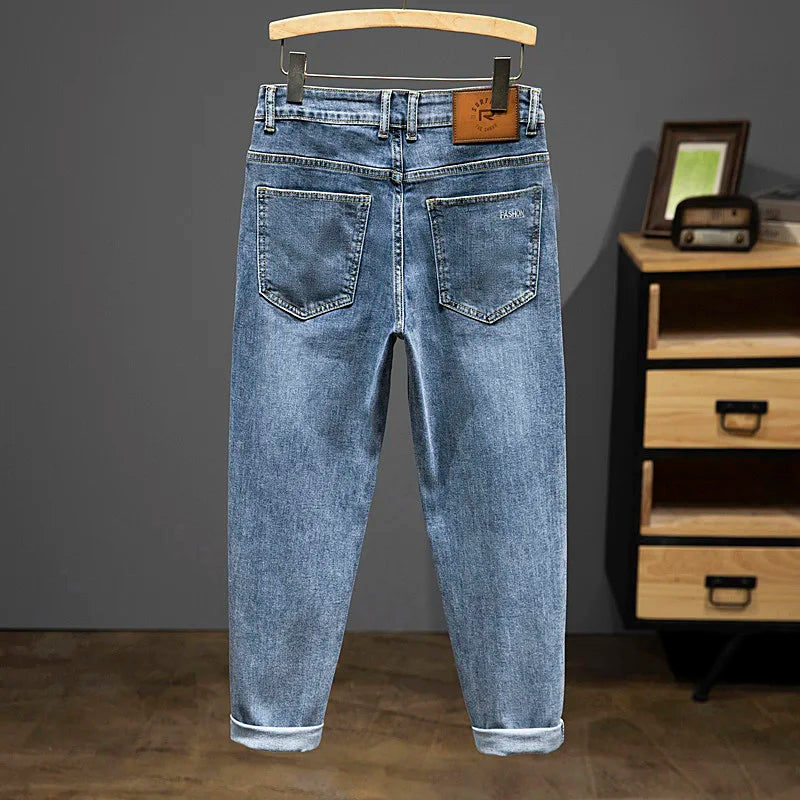 Neun-Punkt-Hose Herren 2025 Neue Frühjahr Herbst Mode Freizeit Denim Hose Baumwolle Slim Jeans Blau Herrenbekleidung Markenbekleidung Zweitbild