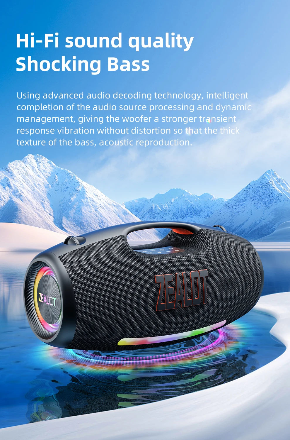 ZEALOT-S89 250W Wasserdichter tragbarer Bluetooth-Lautsprecher, kabelloser Outdoor-Boombox-SubwooferDreifach passive Radiatoren-Tiefer Bass