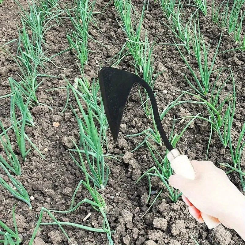 1 Stück, Krummharke mit Holzgriff, Multifunktionaler Gartengräber, Gartenwerkzeug aus Metall und Holz, Sämlingshacke für den Hausgarten