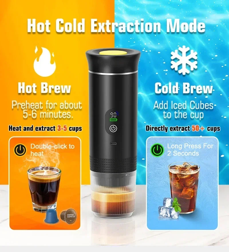DENOKIN Tragbare Espresso-Kaffeemaschine mit Digitalanzeige, 3-in-1 Kapsel-Kaffeemaschine für Auto & Zuhause, Camping-Kaffeemaschine