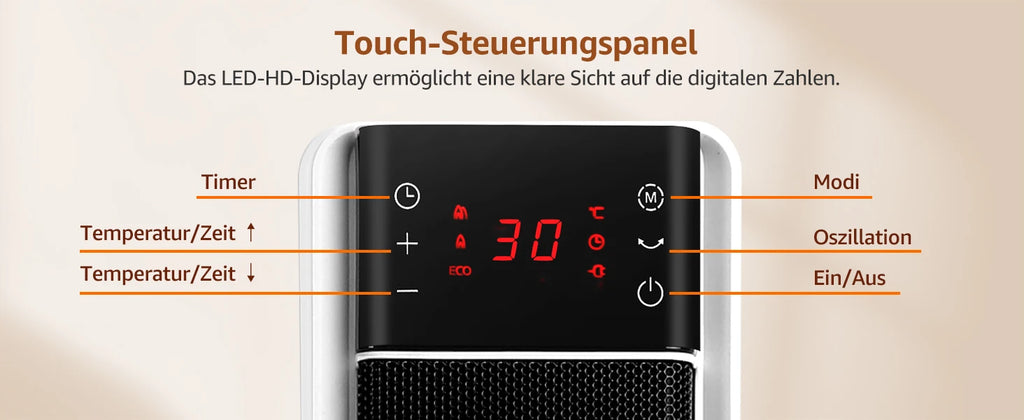 Aigostar Energiespar-Heizlüfter mit Thermostat, 2000W PTC Keramik-Heizlüfter mit Fernbedienung, 70° Oszillation, 4 Modi