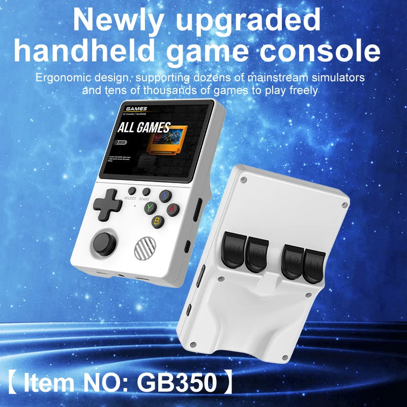 Neue Handheld-Spielekonsole mit Multi-Plattform-Unterstützung, HD-IPS-Bildschirm, 3D-Joystick, ergonomische Spielekonsole GB350