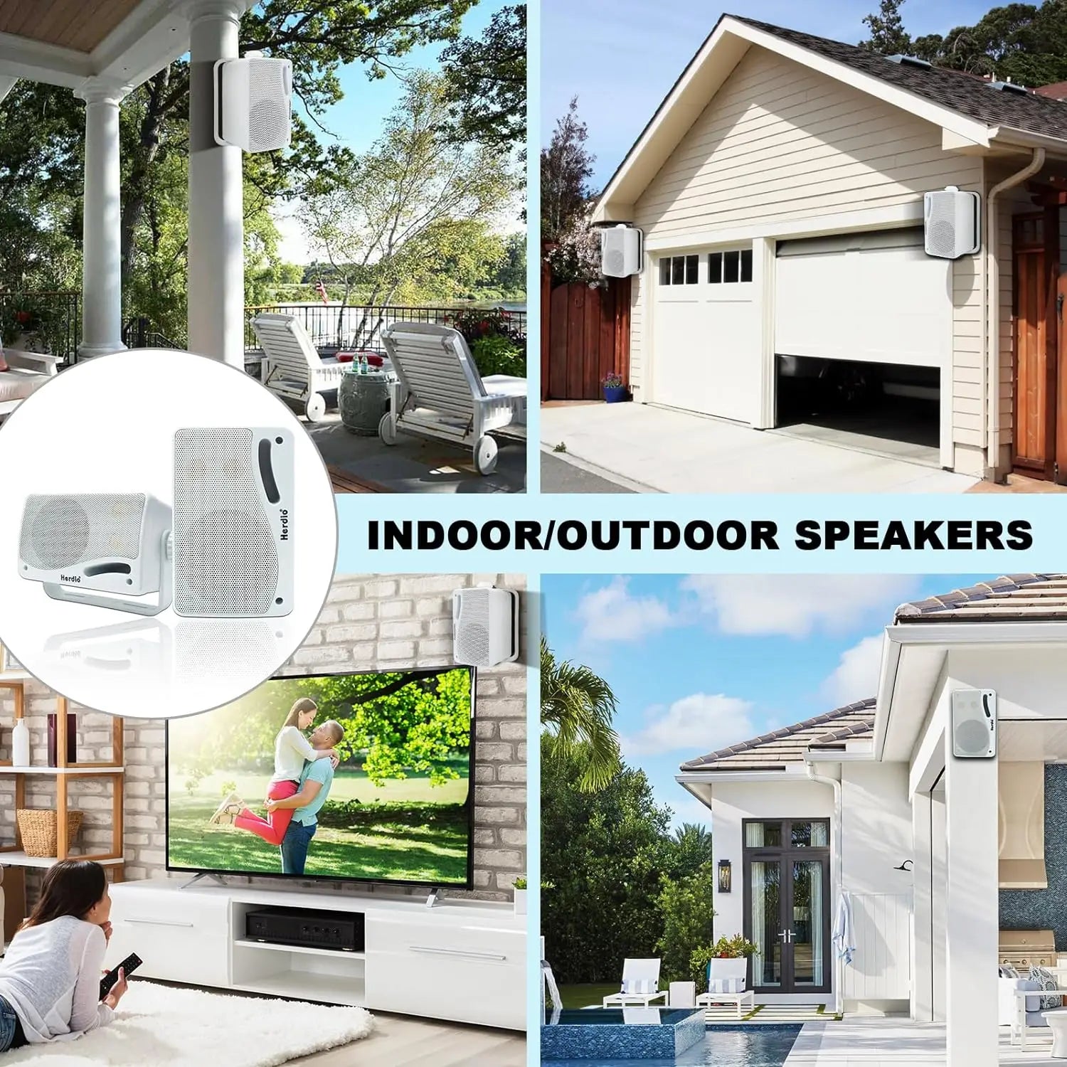 Herdio 3.5'' 2 STÜCK Passive Outdoor-Lautsprecher, kabelgebunden, wasserdicht, 200W, 3-Wege, hochwertige montierbare Wandlautsprecher mit überragendem Klang