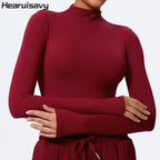 Hearuisavy Sommer Damen Fitness Langarmshirt Leichtes Gym Workout Top Atmungsaktive Schnelltrocknende Yoga Kleidung Sportbekleidung