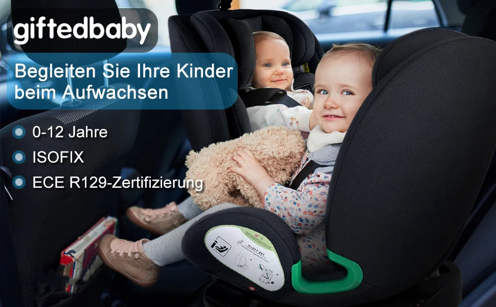 Kindersitze mit 360°-Drehfunktion ISOFIX für Babys, 5-Punkt-Gurt, 0-12 Jahre, geeignet für Neugeborene