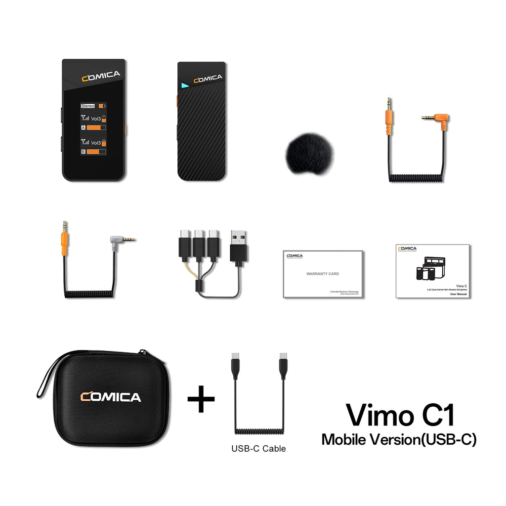 Comica Vimo C 2.4G Mini kabelloses Ansteckmikrofon mit Ladecase, für Smartphone Kamera Podcast Interview YouTube Facebook