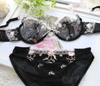 Französischer Minimizer-BH-Set | Große Größe, ungefüttert, Spitze, Halb-Cup, große Körbchen, dünn, Anti-Schwerkraft, transparenter Dessous-Set BANERDANNI BHs