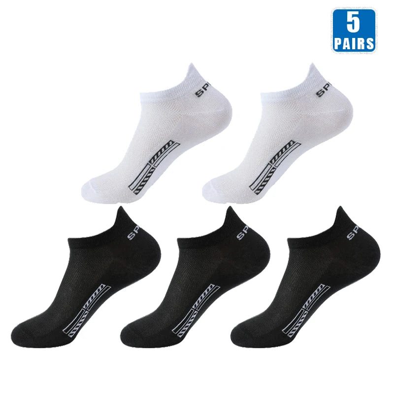 5 Paar kurze Baumwollsocken für Herren, hochwertige, tief geschnittene Crew-Socken für Damen, Knöchelsocken für Sport, atmungsaktives Mesh für den Sommer, lässige, weiche Herrensocken