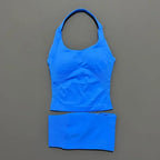 2-teiliges Sportset Damen Rückenloses Tanktop Hohe Taille Scrunch Nahtlose Shorts Fitnesskleidung Activewear Trainingssets Gym Anzug