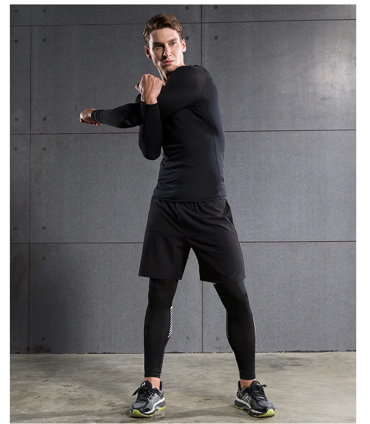 Kompressions-Laufshirt Herren Langarmshirt für Männer Sportbekleidung Schnelltrocknend Fitness T-Shirt Training Workout Muskelshirt