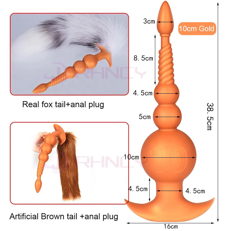3-10cm Großer Analsex Plug mit Schwanz Sexspielzeug für Erwachsene Spiele Paare DIY Cosplay Großer Butt Plug Silikon Weich Lang Anal Beads Frauen