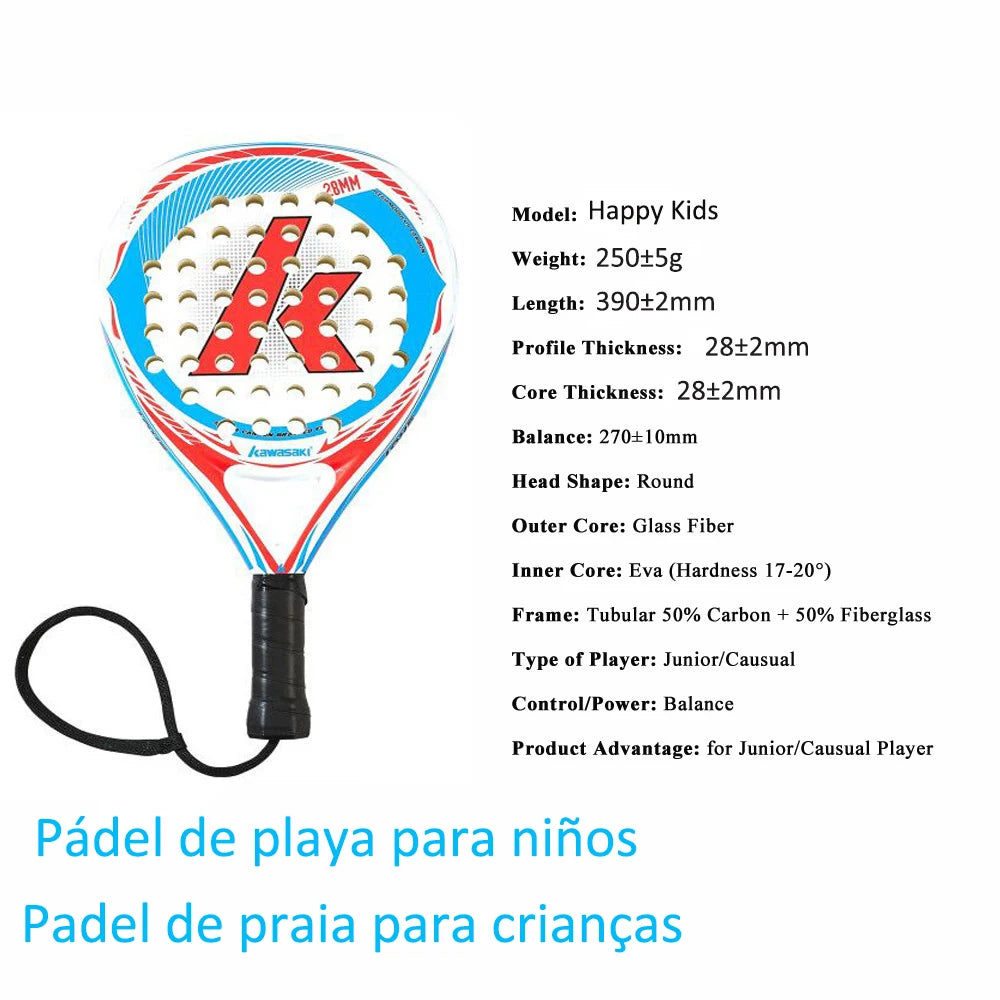 Kawasaki Padel Tennis Schläger aus Carbonfaser mit weichem EVA-Kern, inklusive Padel-Tasche und Hülle, Power Beach Tennis Padel