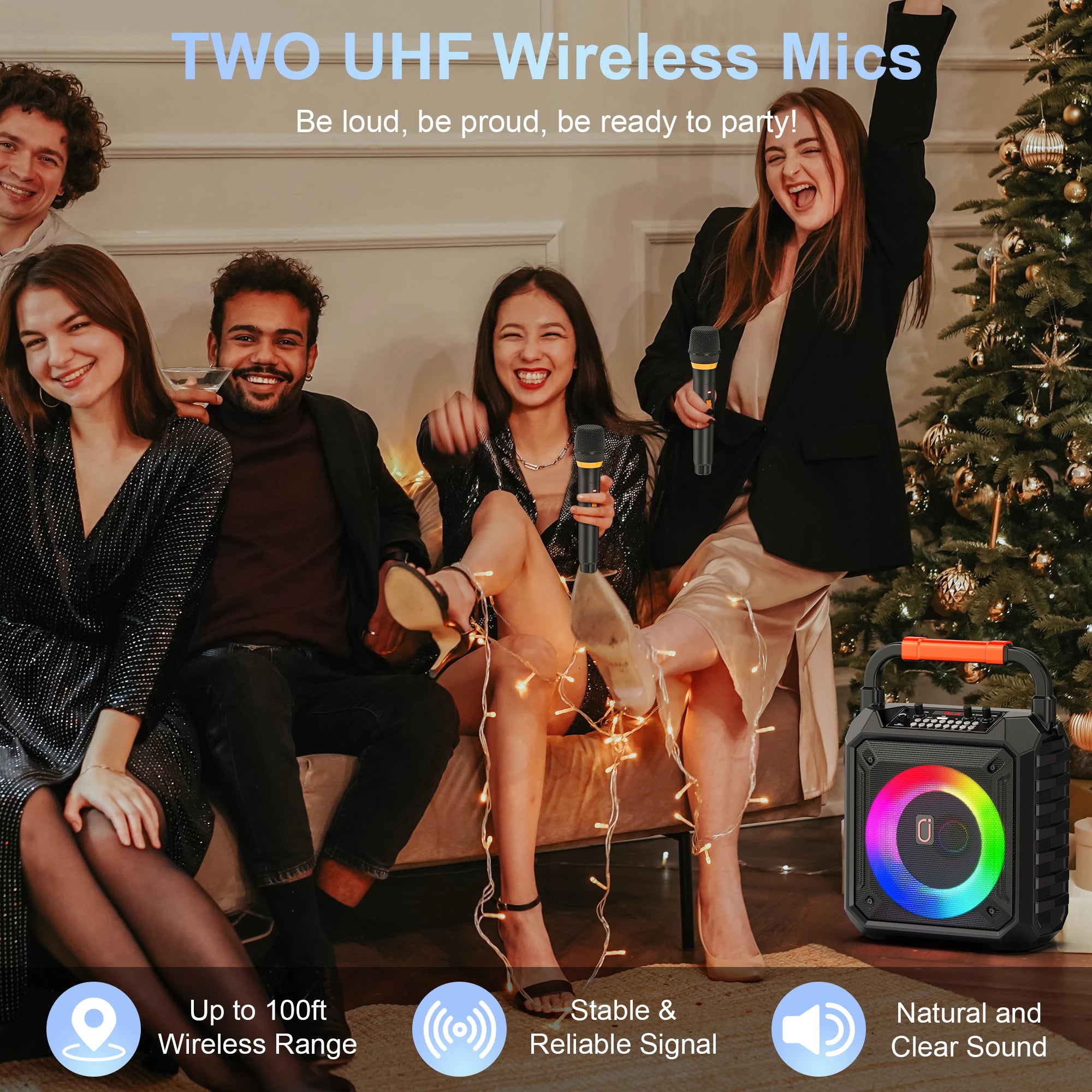 T17-T Karaoke-Maschine und Bluetooth-Kopfhörer, tragbarer Lautsprecher mit LED-Lichtern für Kinder und Erwachsene, unterstützt Bluetooth/USB/TF/AUX
