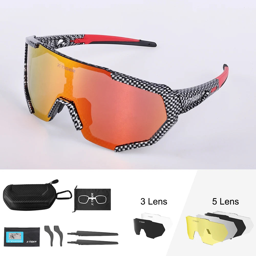 X-TIGER Radsportbrille Polarisierte Brille Fahrradbrille Sport Herren Photochrome Sonnenbrille MTB Rennrad Brille 3/5 Gläser