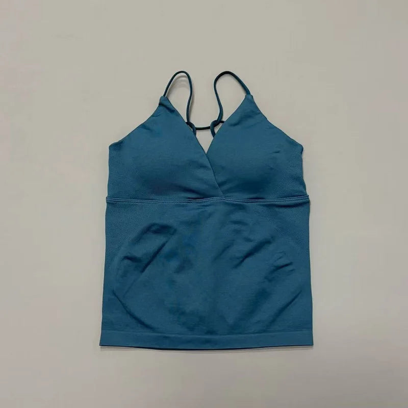 Vision Twist Front Longline Top Damen Gym Tank Yoga Oberteile Schnelltrocknend Dünne Träger Hochelastisches Lauf-Tanktop Push-up Fitness-Weste