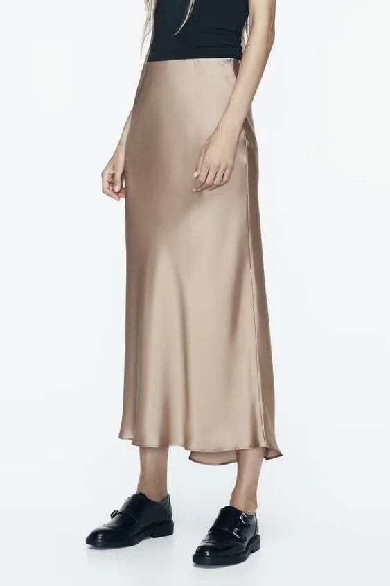 ETJ 2025 Damen Frühling neue elegante Mode All-in-One Stretch High-Waist A-Linie Seidensatin Rock in mehreren Farboptionen