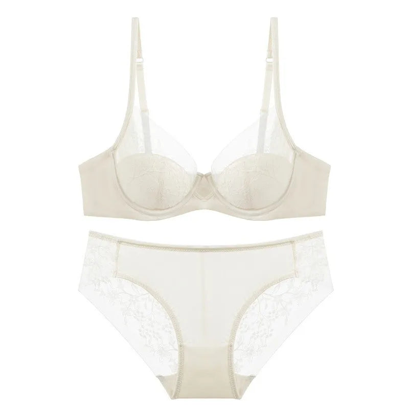 Luxuriöses Damen-Dessous-Set, sexy Spitzenstickerei, Unterwäsche, französischer dünner Cup, Push-up-BH, atmungsaktives Sommer-Mesh, Intimates BH-Sets