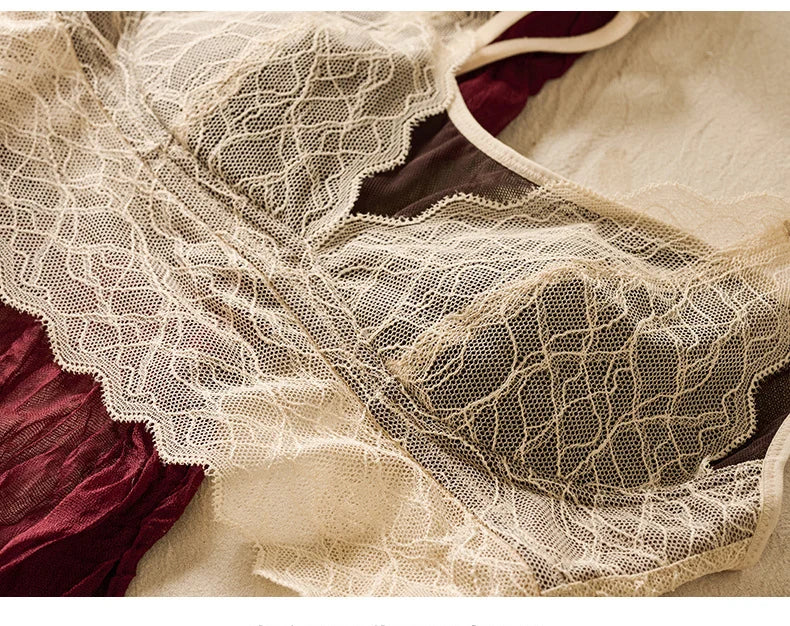 SuyaDream, Damen Spitzen-BH-Set, Futter aus echter Seide, dünne geformte Cups, ohne Bügel, transparente Unterwäsche aus Mesh, gemütliche Dessous 2025