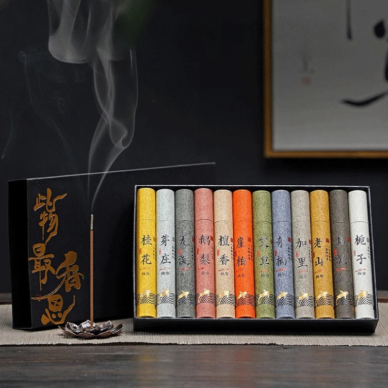 12 Arten von natürlichem Räucherwerk pro Box Sandelholz Osmanthus Räucherstäbchen Raumduft Aroma Segnungszeremonie Gebet Buddha Weihrauch Hauptbild