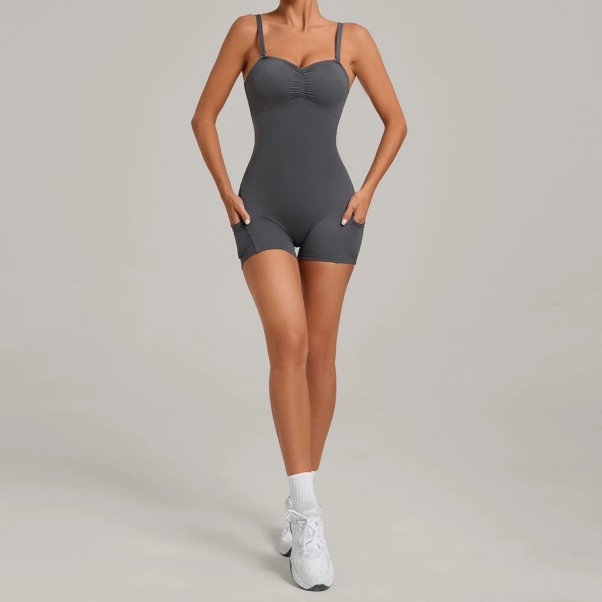 Damen Yoga Jumpsuits Sport Fitness Einteiler Schönheits-Rückengurt Tasche Hüfthebend Slim Fit Laufen Workout Training Bodysuit
