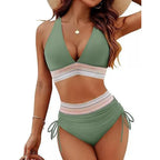 Sexy tiefer V-Ausschnitt Bikini Set Damen 2026 Sommer Strand mit Brustpolster Bademode High Waist Kordelzug Triangel Bikini
