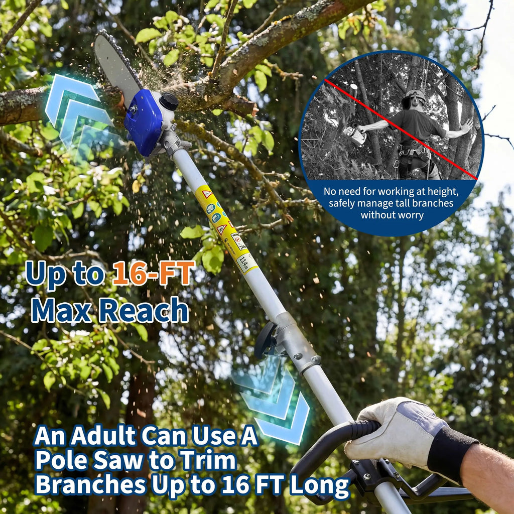 43CC 52CC Benzin Hochentaster 30cm Schnittlänge Astsäge Ausziehbar 2,9m Baumsäge Gartengerät Mit Schultergurt