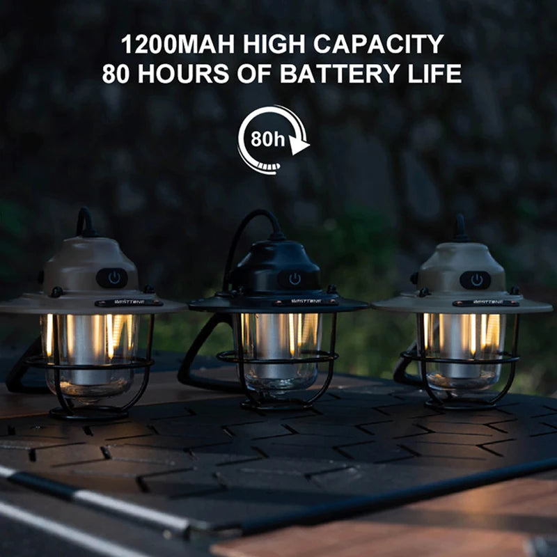 Tragbare Campinglaternen Retro Hängezeltlampe Wasserdichte Dimmbare Campinglampe 1200mAh für Wandern Angeln Notfalllaterne