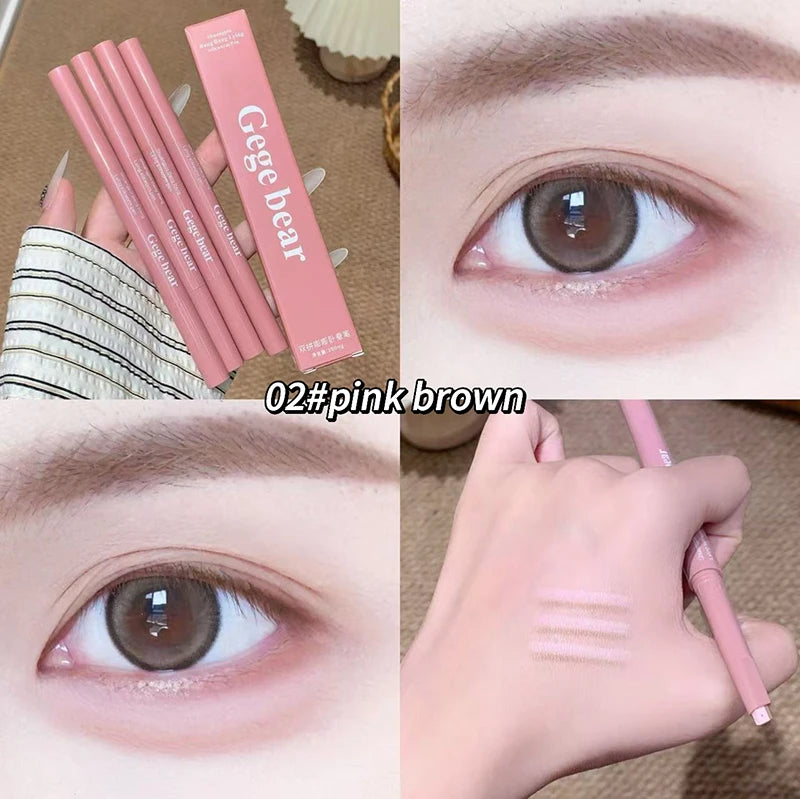 Matter aufhellender Seidenraupen-Stift, Pinkbrauner zweifarbiger Highlighter-Konturschattenstift mit Detail-Verblendpinsel für Augen-Make-up