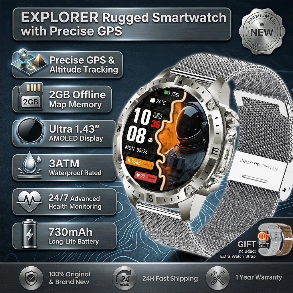 2026New Military T-Rex3 GPS Map Navigation Smart Watch 2GB RAM 1.43-inch AMOLED Screen 30M Waterproof Call Sports Smartwatch Men