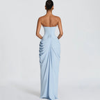 Damen einfarbiges plissiertes, sexy trägerloses Kleid, elegantes schulterfreies, rückenfreies Kleid mit hoher Taille und Schlitz 2026, neues Abendparty-Kleid